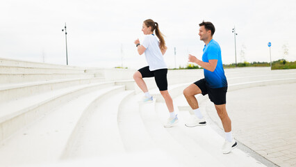 Running up steps for fitness training in a park