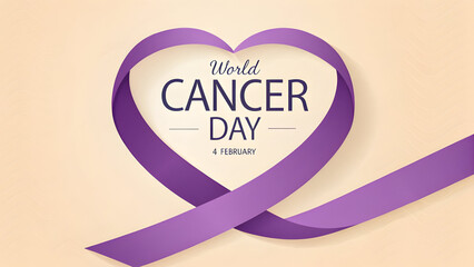 Creative Heart Style Ribbon Poster for World Cancer Day, Awareness Campaign.