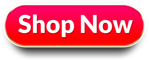 Long shiny red glass effect “Shop Now” ecommerce promotional call to action button isolated on transparent background with glossy bright modern shopping interface element design