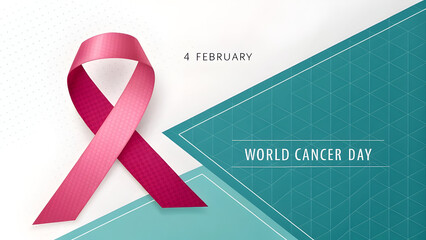 World Cancer Day Pink Awareness Ribbon Poster, February Four Typography.