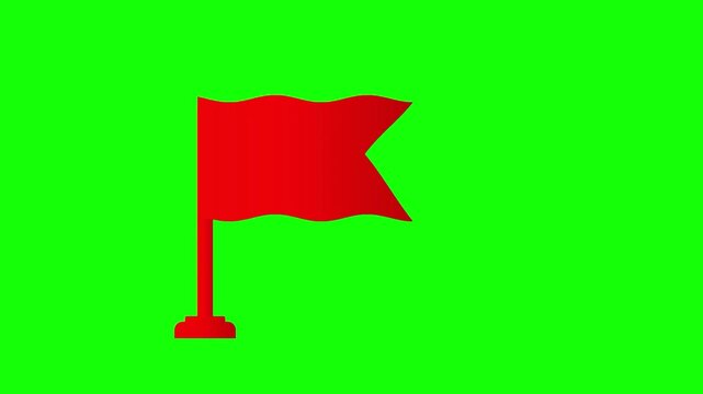 Red Flag waving icon map marker symbol destination sign animation on transparent background.