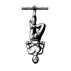 The Hanged Man Tarot Card Illustration: Esoteric Symbol, Arcano, Spirituality, Monochrome Vintage Engraving