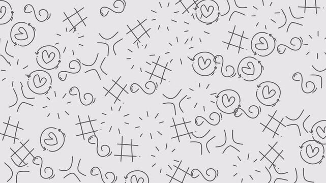Design featuring hearts, hashtags, squiggles, and sunbursts. Ideal for social media graphics, greeting cards, and digital backgrounds.
