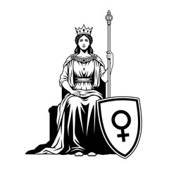 Queen, Symbol of Womanhood, Feminine Power, Esoteric Arcana, Black and White Vector