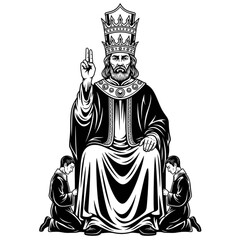 Esoteric King: Arcana Symbolism, Mystical Ruler, Black and White Illustration for Tarot & Occult Design