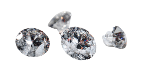 Collection of shiny diamonds fragments and gemstone sparkle on transparent background