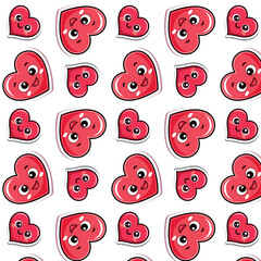 Seamless Kawaii Heart Pattern with Cute Smiling Characters