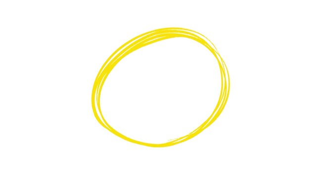 CIRCLE yellow scribble highlight marker hand drawn round ring on transparent background.