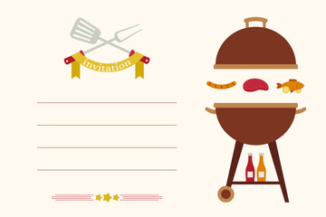 Barbecue invitation card design bbq grill food cooking tools decorative banner lined text area outdoor barbecue party illustration
