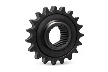 Metal sprocket representing mechanical transmission, engineering, and industrial motion. Cut out, isolated on transparent background