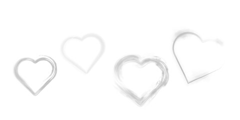 White smoky heart shapes isolated on transparent PNG background.