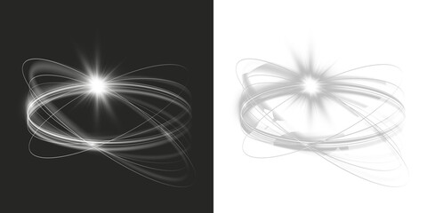 Glowing vortex light trails forming circular energy rings isolated on transparent PNG background.
