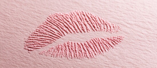 Soft pink lip imprint on textured beige background