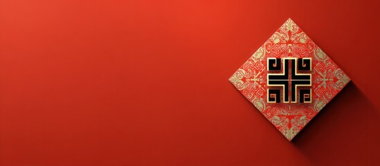 Traditional chinese golden knot on red background with intricate design