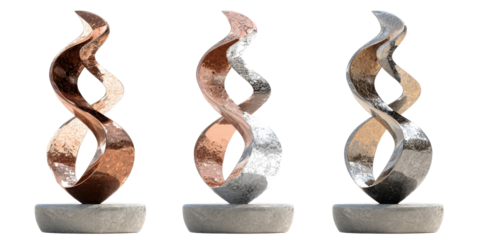 Elegant Abstract Flame Sculpture in Copper Silver and Metal Isolated