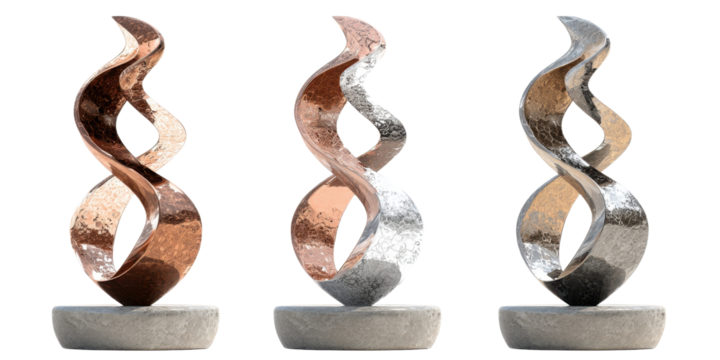 Elegant Abstract Flame Sculpture in Copper Silver and Metal Isolated - Powered by Adobe