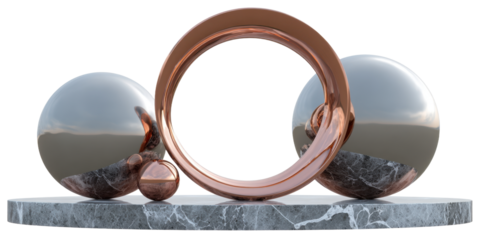 Abstract Still Life with Spheres, Circle and Marble Platform Decoration