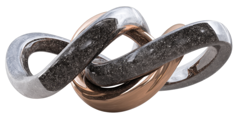 Torus Knot Abstract Sculpture with Marble and Copper Texture on Transparent Background