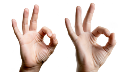 Male hands showing OK sign gesture isolated on white background