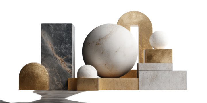 Contemporary Geometric Shapes and Spheres on Transparent Backdrop - Powered by Adobe