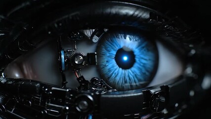 Futuristic android eye scanning and processing digital information. - Powered by Adobe