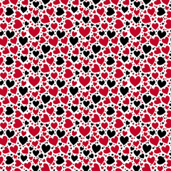 Seamless love-themed pattern with red & black hearts. 