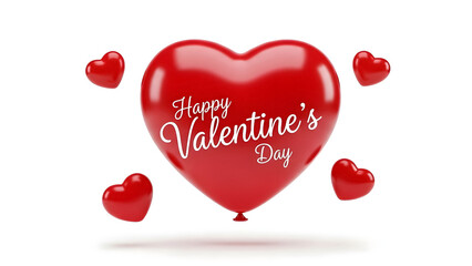 Glossy red heart shaped balloon floating with smaller hearts celebrating a romantic happy valentine's day occasion with white background design element