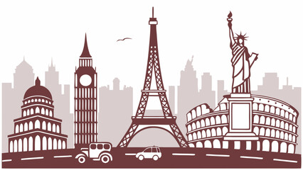 Iconic World Travel Landmarks Skyline Montage for Tourism Advertising Vacation Planning Global Exploration Web Design Banners