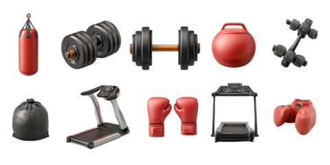 Fitness and Gym Equipment Illustration with Dumbbells Treadmills and Boxing