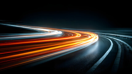 Stunning photo of car motion trails. Speed light streaks background with blurred fast moving light effect, Racing cars dynamic flash effects city road with long exposure night.