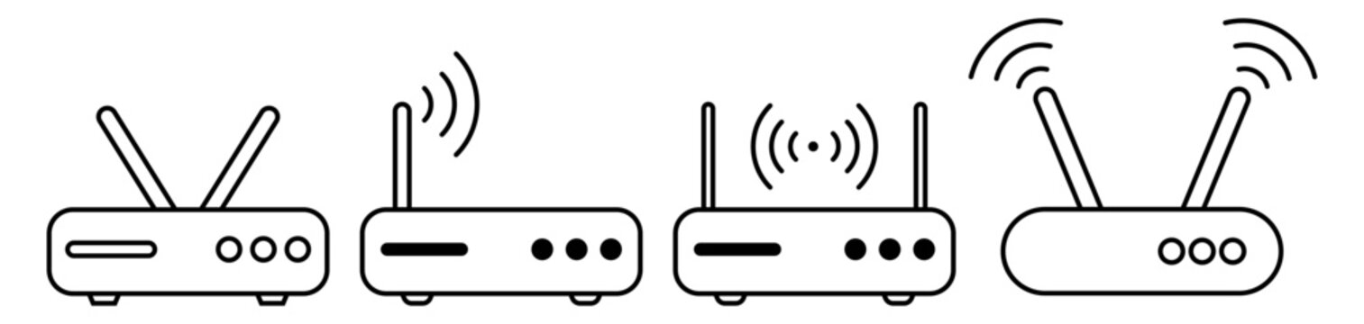 Wifi router line icon set