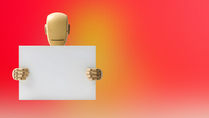 3D robot holding blank sign for customizable message on vibrant gradient background