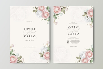 floral wedding card set template with bouquet ranunculus flower and creamy background   © Dream4