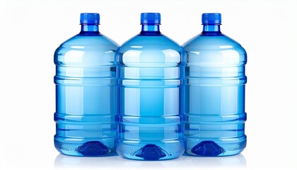 Three blue water jugs side by side showcasing bulk hydration storage and clean utility design
