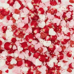 Scattered hearts in red and pink