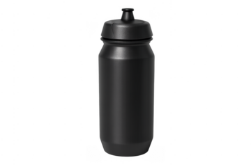Black sports water bottle for hydration on transparent background