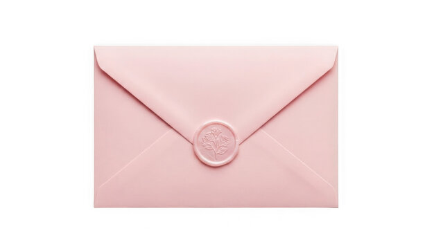 Sealed pink envelope with wax seal isolated on transparent background
