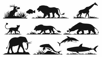 Diverse Wildlife Silhouette Collection Safari Zoo Nature Icons for Educational Design Projects and Environmental Web Graphics
