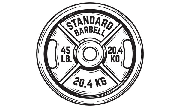 Standard Barbell Weight Plate Vector &ndash; 45 lb 20.4 kg Gym Fitness Illustration


