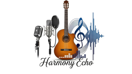 Professional musician logo featuring instruments and balanced branding elements. Ideal for bands, artists, and music studios.