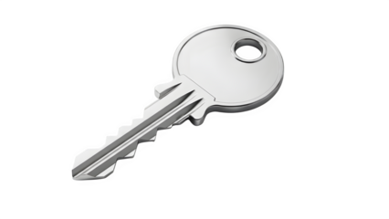 Silver metal key isolated on transparent background