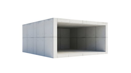 Precast concrete box culvert structure for underground drainage and utility installation isolated on transparent background