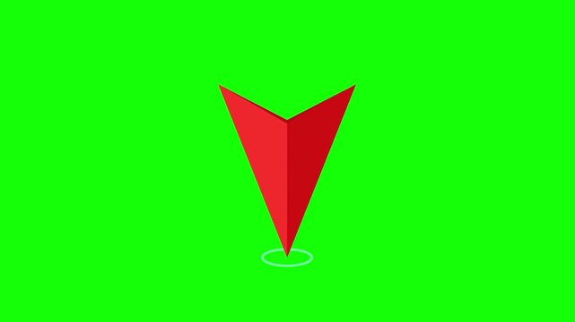 Navigation arrow red gps pointer map cursor direction symbol animation loop on transparent background.