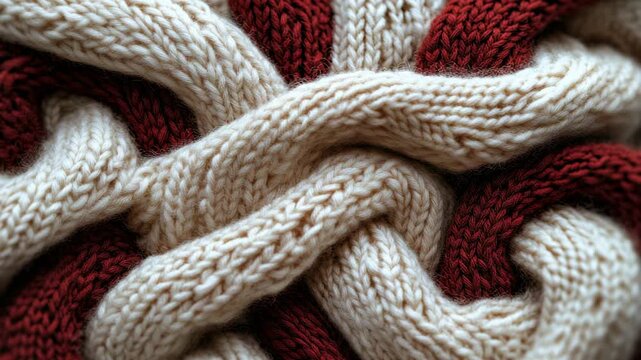 Knit patterns showcase handmade textures and colors in yarn designs from a creative workspace in the afternoon light