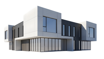 Modern twostory office building or commercial property with minimalist architecture isolated on transparent background