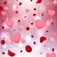 Falling hearts in soft glow. 