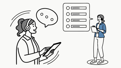 Customer Service Agent Wearing Headset Typing on Tablet Reporting Data Checklist for Remote Support and Client Feedback