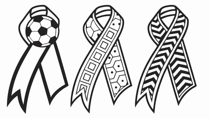 Black and White Awareness Ribbons Vector Set Soccer Support Graphics Geometric and Chevron Patterns Illustration for Coloring Book and Sports Design