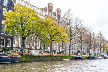 Canal View of Amsterdam Cityscape in Autumn