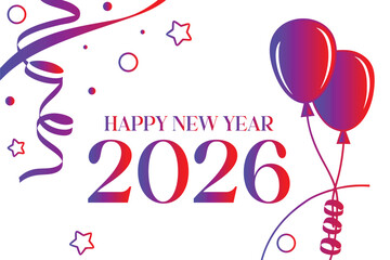 Happy new year 2026 text clipart design.